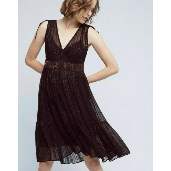 Anthro Floreat Annecy Gold Metallic Dress 4 Small - Picture 2 of 12